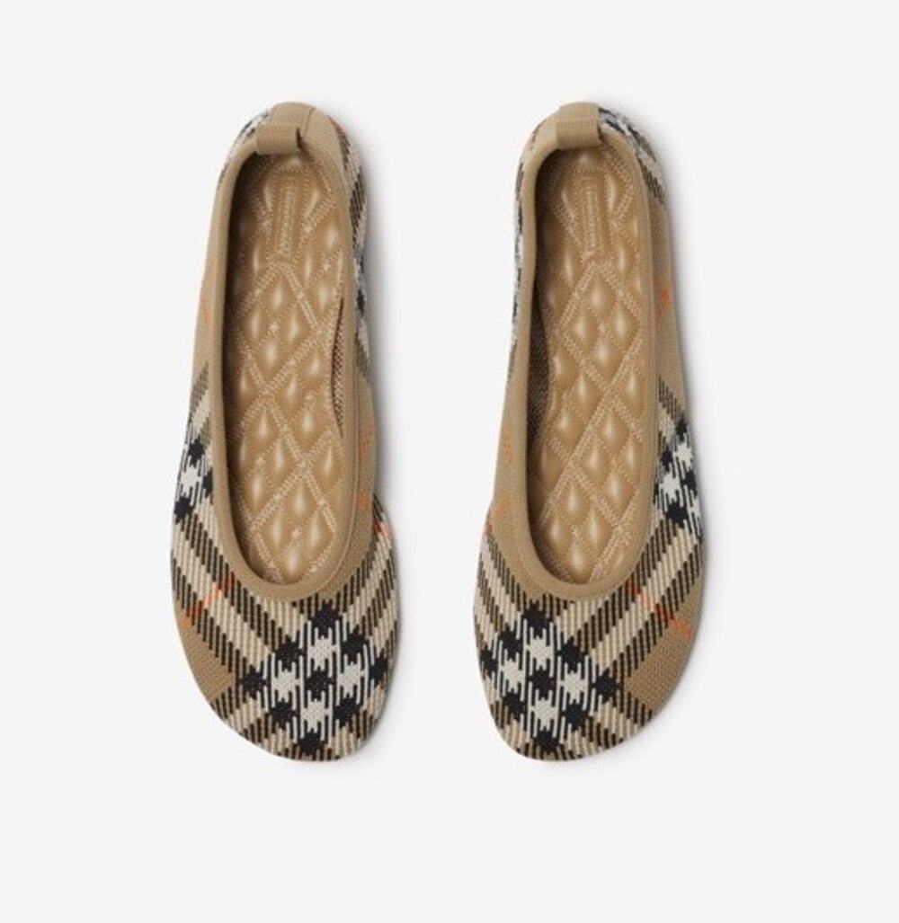 Burberry Baby Check Knit Ballet Flats Sand Beige 7 US (37) IT 8099057 NWT $655